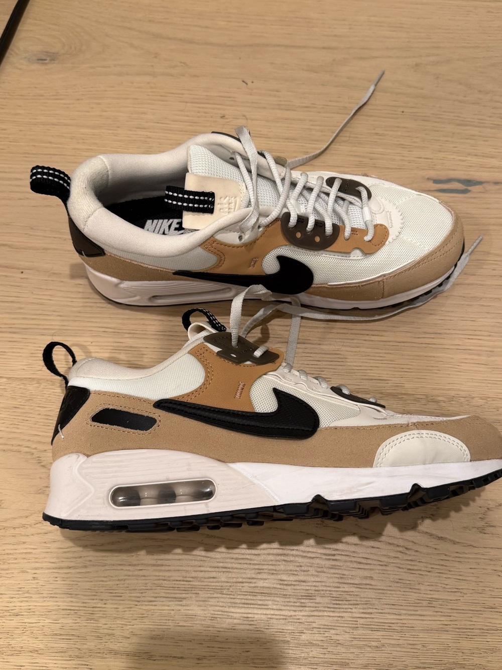 Nike White Tan and Black Air Max-Style Sneakers